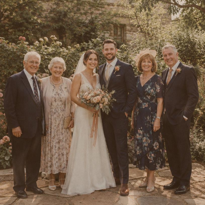 The couple with their families